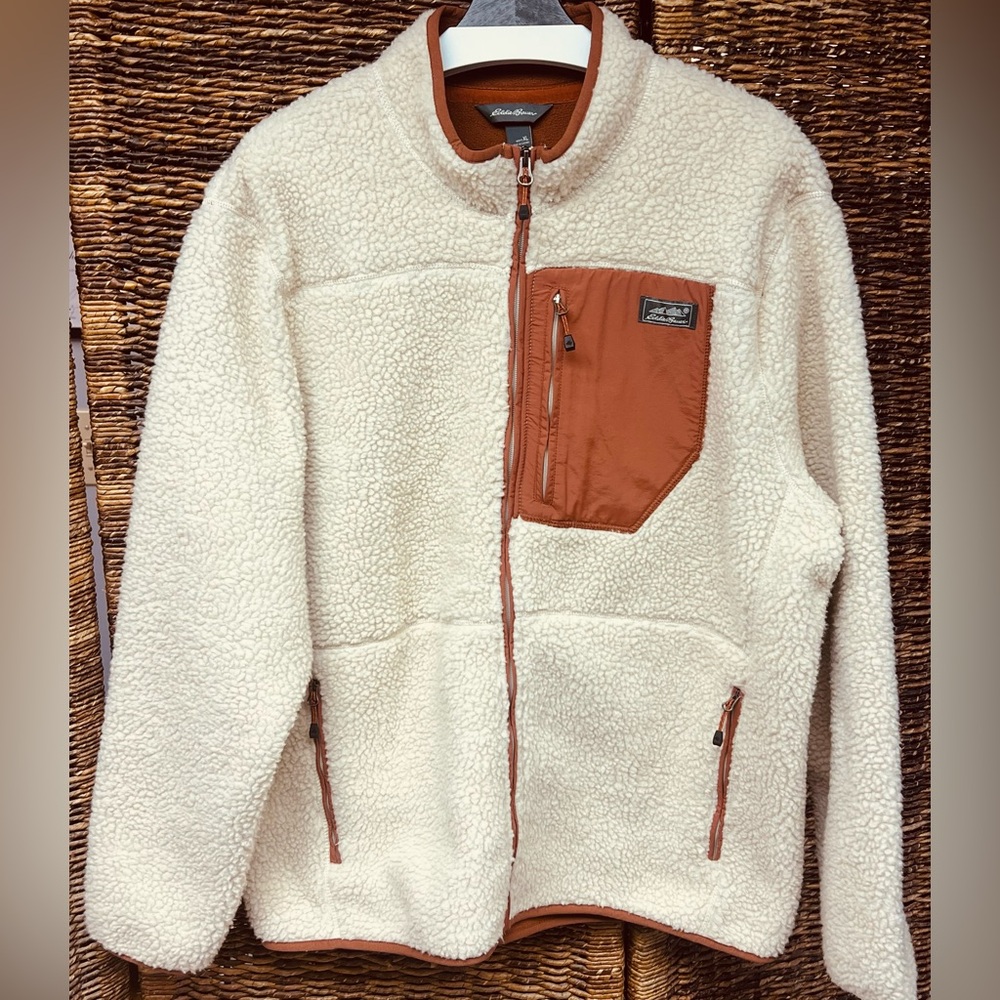 Eddie Bauer-Cream/Rust, Sherpa Fleece Jacket- Mens Size:XL, Quest 300